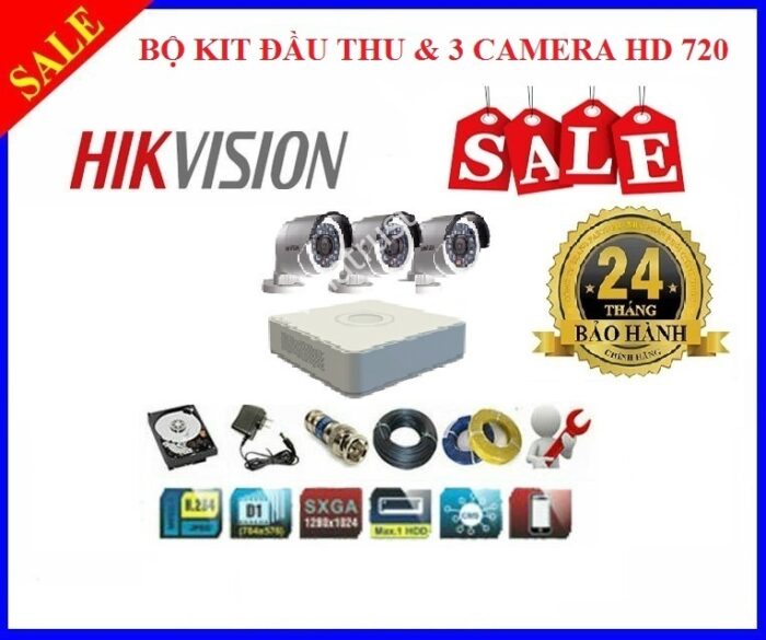 Lắp đặt trọn gói bộ 3 camera HIKVISION HD TVI 1.0M